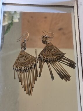 Source Unknown Gold Fringe Geometric Triangle Earrings